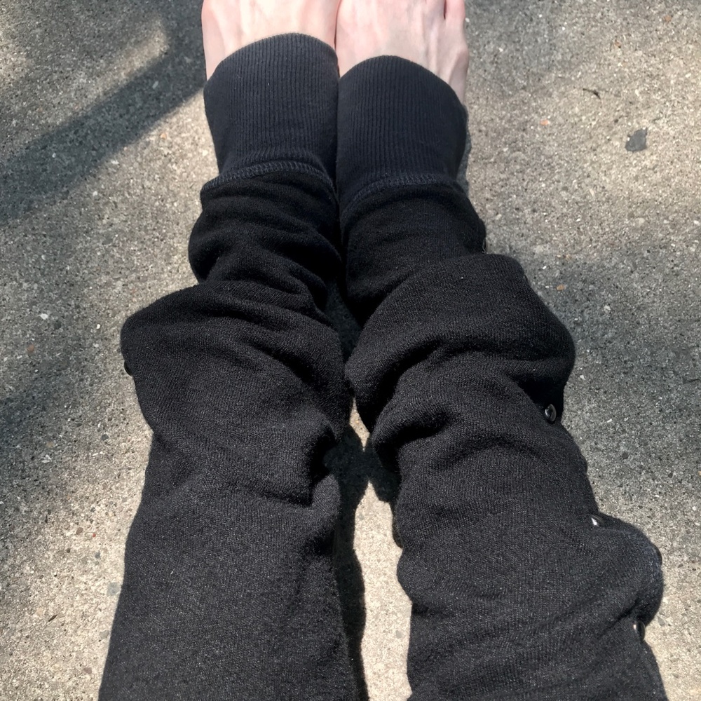 Upcycled Leg Warmers Black Thigh Highs Studded Knee Socks Sweatshirt Zipper Y2k - Picture 10 of 14